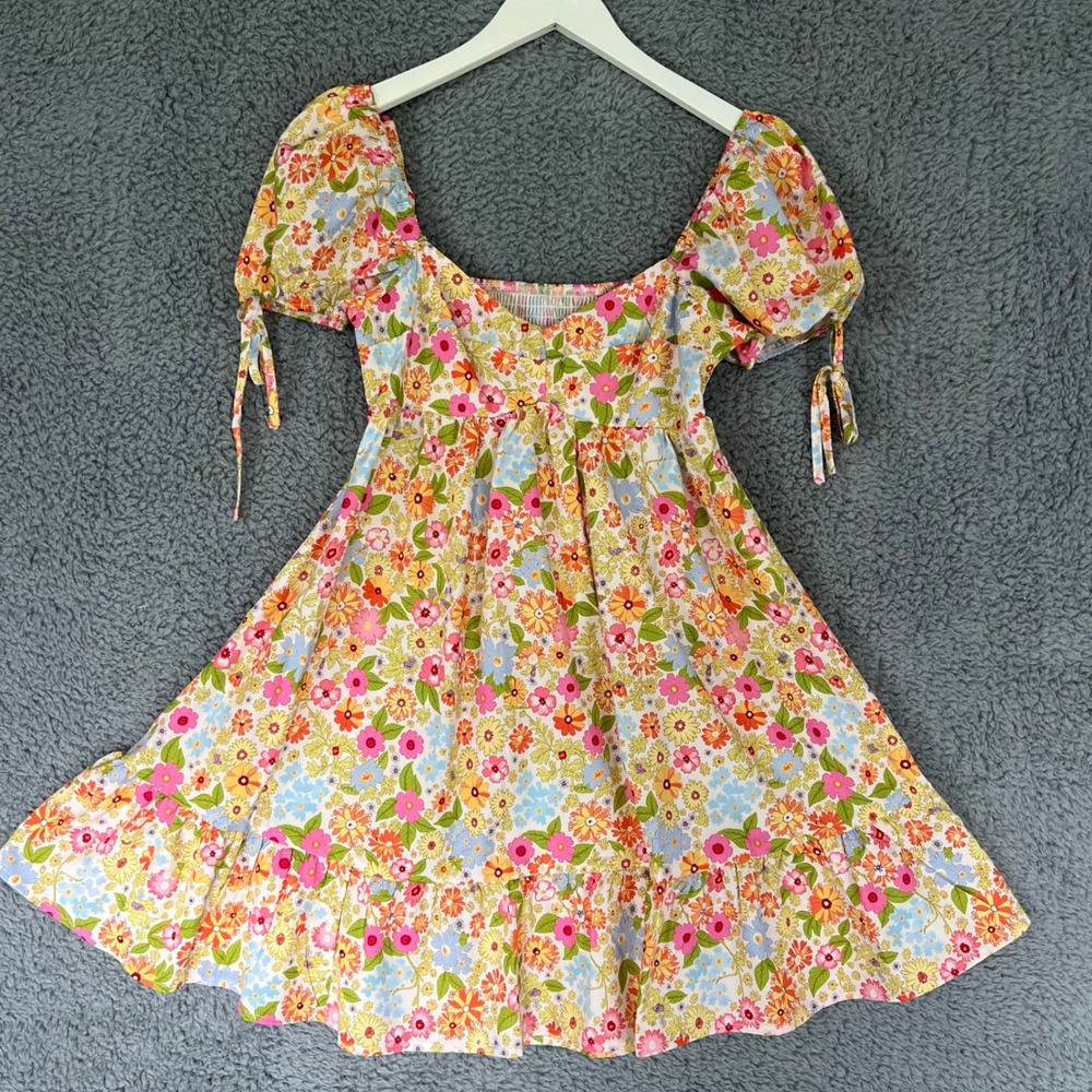 Floral Babydoll Mini Dress XS Puff Sleeve 70s inspired‎ Flower Power Dollcore